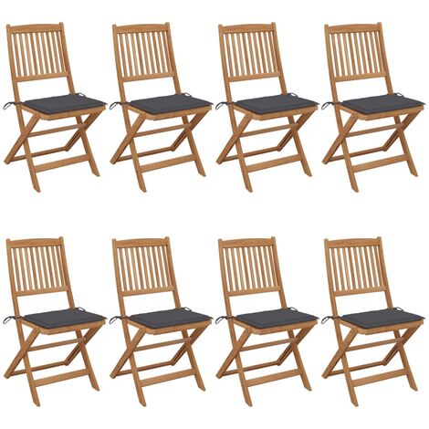 8 pcs Chaises pliables de jardin, Chaises de jardin à dîner, Fauteuils de jardin avec coussins Bois d'acacia BGT97551 (1/5)