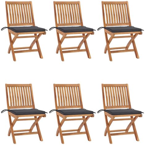 Lot de 6 Chaises pliables de jardin avec coussins,Fauteuils d'extérieur Bois de teck -TF21492 (1/5)