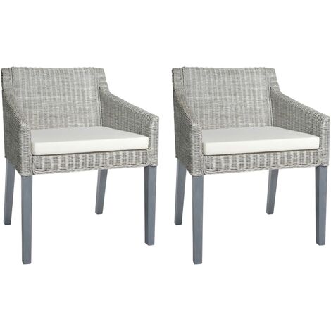 Chaises à manger, Chaises à dîner, Fauteuils de Relaxation avec coussins lot de 2 gris rotin naturel BGT83429 (1/5)