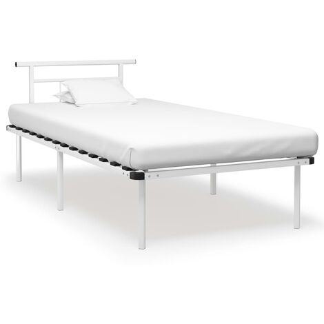 Lit adulte Moderne - Cadre de lit pour Adultes, Enfants pour Couchage Blanc Métal 100x200 cm -59387 (1/5)