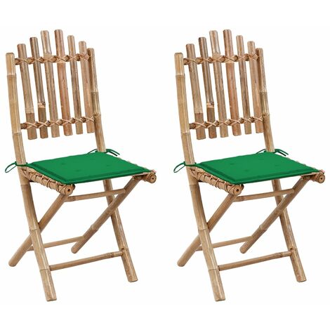 2 pcs Chaises pliables de jardin, Chaises de jardin à dîner, Fauteuils de jardin avec coussins Bambou BGT61040 (1/5)