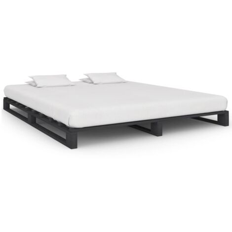 Lit double-200 x 200 cm, Cadre de lit de palette, Lit adulte, Structure de lit Gris Bois de pin massif 200 x 200 cm PDKEI86925 (1/5)