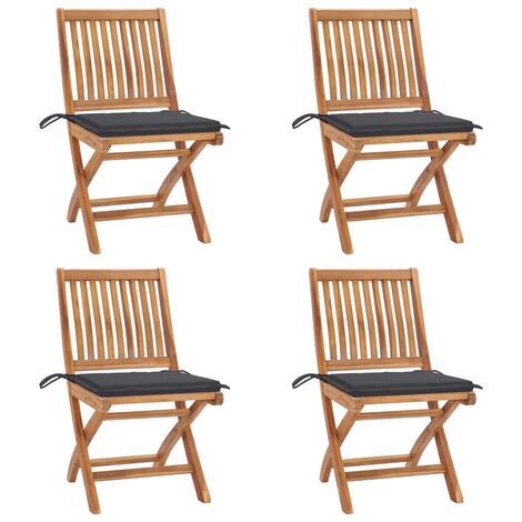 Lot de 4 Chaises pliables de jardin avec coussins,Fauteuils d'extérieur Teck solide -TF52086 (1/5)
