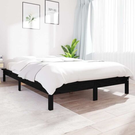 Lit double-160 x 200 cm, Cadre de lit, Lit adulte, Structure de lit Noir 160x200 cm Bois de pin massif PDKEI80796 (1/5)
