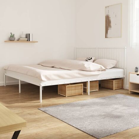 Lit Adulte avec tête de lit magnifique - Cadre de lit métal pour Chambre,Matériau durable blanc 193x203 cm -75356 (1/5)