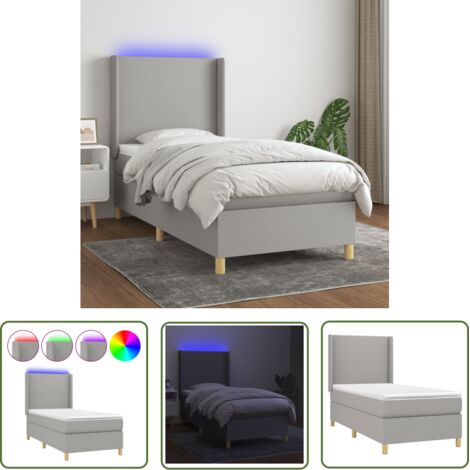 The Living Store Sommier à lattes de lit matelas LED Gris clair 100x200 cm Tissu - Sommier Tapissier - Lit Plateforme - Lit Avec Led - Matelas À Ressorts Ensachés - Têtière Ajustable (1/5)