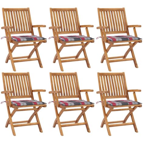 6 pcs Chaises pliables de jardin avec coussins, Chaises de jardin à dîner, Fauteuils de jardin Bois de teck BGT62139 (1/5)