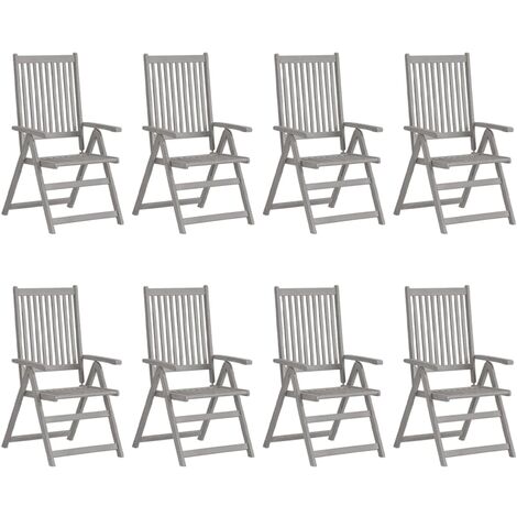 8 pcs Chaises inclinables, Chaises à dîner, Fauteuils de jardin Gris Bois solide d'acacia BGT18733 (1/5)