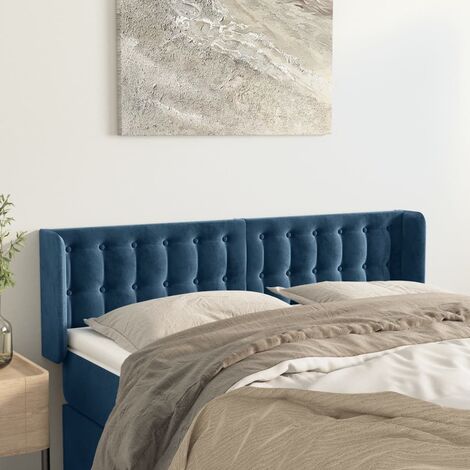 Armoire de tête de lit classique Tête de lit avec oreilles solide pour Chambre - Bleu foncé 147x16x78/88 cm Velours -52558 (1/5)
