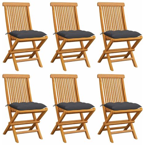 6 pcs Chaises de jardin avec coussins, Fauteuils Extérieur, Sièges confortable anthracites Bois de teck BGT71409 (1/5)
