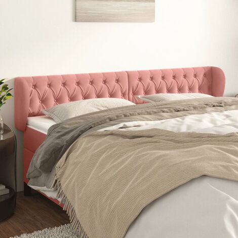 Tête de lit avec oreilles pour lit double, Tableau décoratif de chevet élégante Rose 203x23x78/88 cm Velours SDG14675 (1/5)
