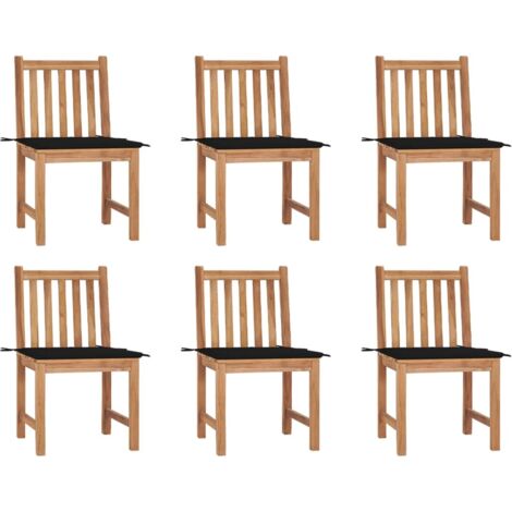 6 pcs Chaises de jardin, Chaises de terrasse, Fauteuils de Relaxationn avec coussins Bois de teck massif BGT59986 (1/5)