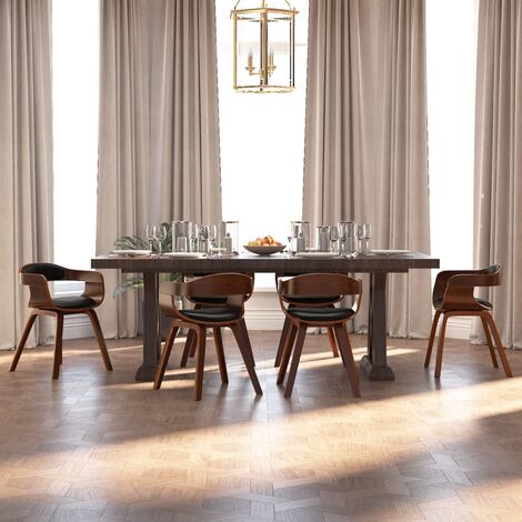 Chaises à manger, Chaises à dîner, Fauteuils de Relaxation lot de 6 noir bois courbé et similicuir BGT76603 (1/5)