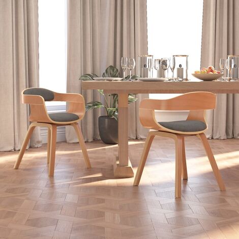 Chaises à manger, Chaises à dîner, Fauteuils de Relaxation lot de 2 gris clair bois courbé et tissu BGT48754 (1/5)