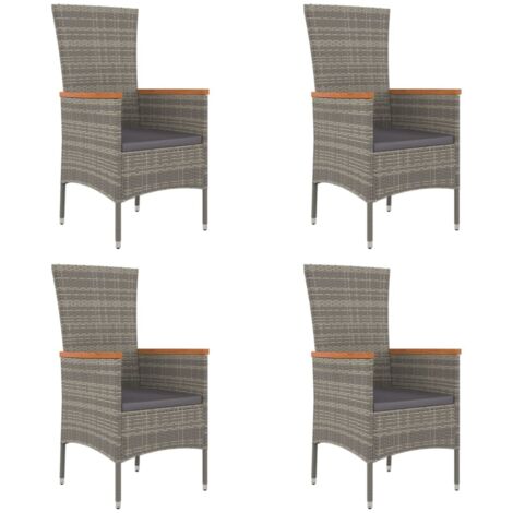 4 pcs Chaises de jardin avec coussins, Fauteuils Extérieur, Sièges confortable Résine tressée Gris BGT97402 (1/5)