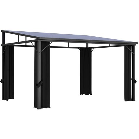 Belvédère avec rideau, Belvédère de barbecue, Tonnelle et Pergola de jardin 405x294x244 cm Anthracite NKK76115 (1/5)