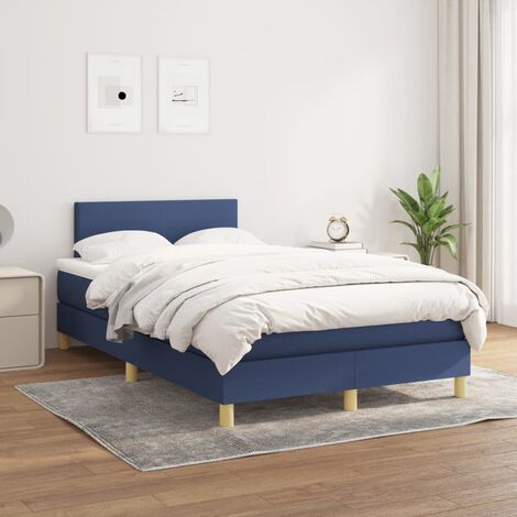 Lit Adulte Fonctionnel - Lit à sommier tapissier avec matelas pour Couchage Bleu 120x200 cm Tissu BV40264 (1/5)