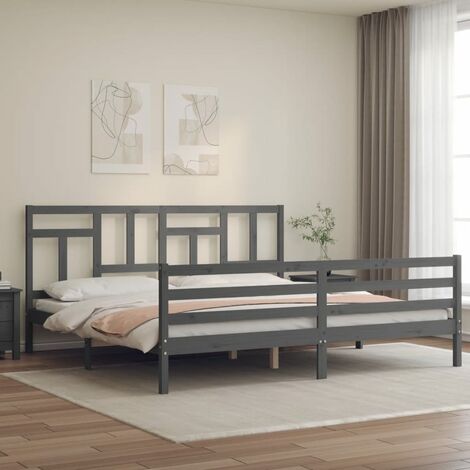 Lit adulte, Cadre de lit avec tête de lit, Structure de lit gris 200x200 cm bois massif CDE41266 (1/5)
