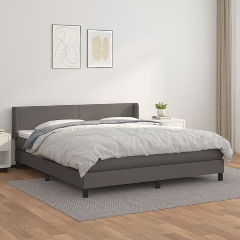 Lit adulte,Lit avec Sommier et Matelas confortable pour Chambre,Ensemble Lit à sommier tapissier Gris 180x200 cm Similicuir -BVN79120 (1/5)