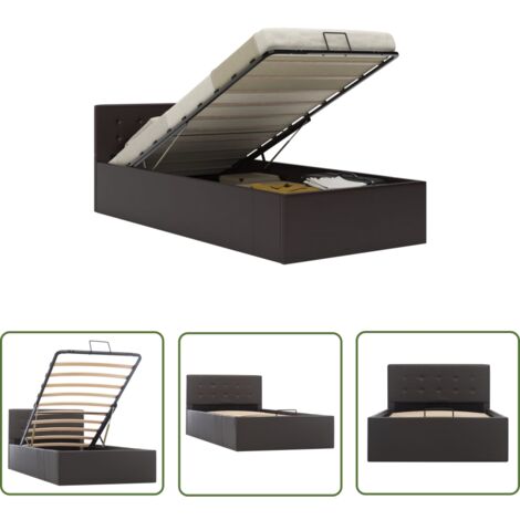 The Living Store Cadre de lit à rangement hydraulique sans matelas 100x200 cm - Cadre De Lit - Lit Double - Lit Avec Rangement - Lit Hydraulique - Simili Cuir (1/5)