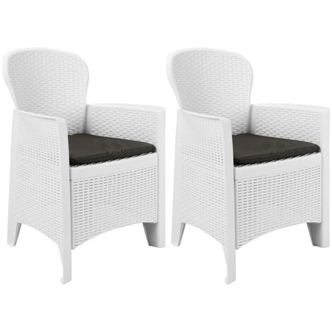 2 pcs Chaises de jardin, Fauteuil de jardin,Siège confortable et coussin Blanc Plastique Aspect rotin BGT38075 (1/5)