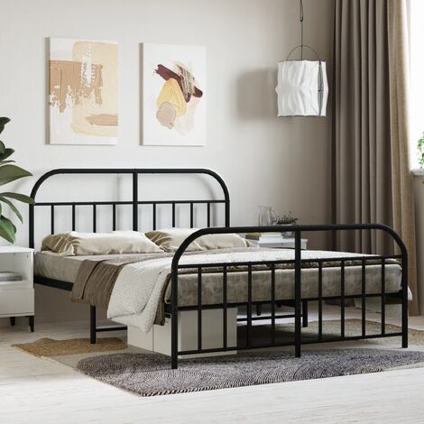 Lit Adulte avec tête de lit magnifique - Cadre de lit métal pour Chambre,Matériau durable/pied de lit noir 150x200 cm -25946 (1/5)
