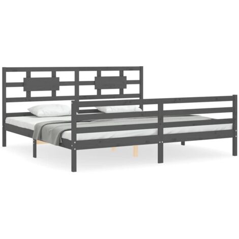 Lit adulte, Cadre de lit avec tête de lit, Structure de lit gris 200x200 cm bois massif CDE24951 (1/5)