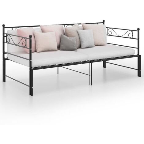 Cadre de canapé-lit extensible  Lit adulte  Lit d'Invité de jour pour Relax Noir Métal 90x200 cm -87823