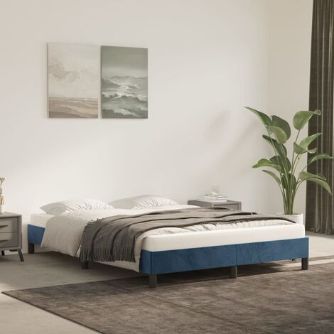 Lit double-140 x 190 cm, Cadre de lit, Lit adulte, Structure de lit Bleu foncé 140x190 cm Velours PDKEI49226 (1/5)