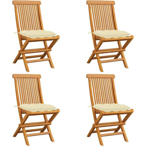 4 pcs Chaises de jardin avec coussins, Fauteuils Extérieur, Sièges confortable Teck massif BGT55804 (1/5)