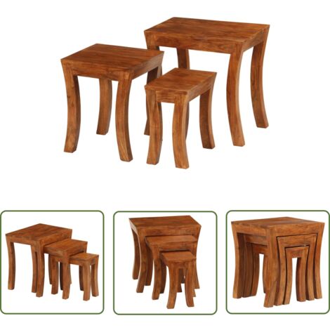The Living Store Table gigogne 3 pcs Bois massif d'acacia 50x35x50 cm Marron - Tables Gigognes - Meubles Rustiques - Tables Basse - Tables D'appoint - Acacia Massif (1/5)