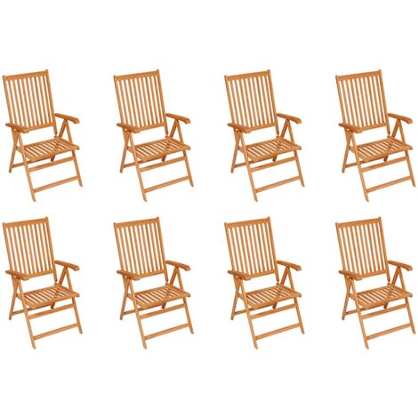 8 pcs Chaises inclinables, Chaises à dîner, Fauteuils de jardin Bois de teck solide BGT73898 (1/5)