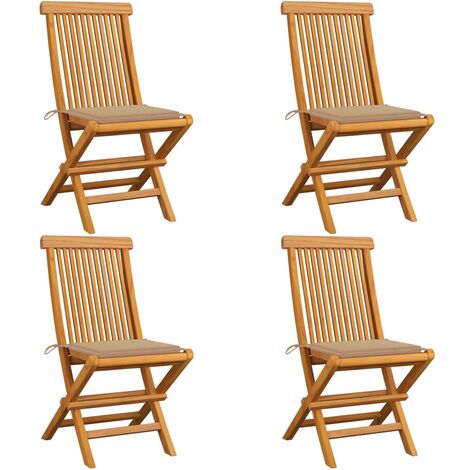 4 pcs Chaises de jardin avec coussins, Fauteuils Extérieur, Sièges confortable beige Bois de teck massif BGT13722 (1/5)