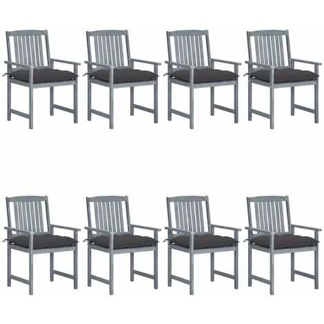 8 pcs Chaises de jardin avec coussins, Fauteuils Extérieur, Sièges confortable Bois d'acacia solide Gris BGT39644 (1/5)