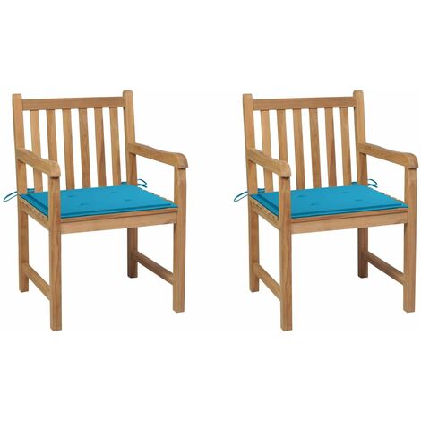 Chaises/Fauteuils de jardin 2 pcs avec coussins bleu Bois de teck massif -TF48135 (1/5)