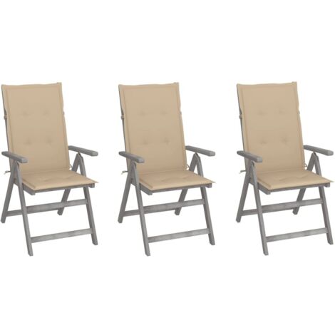 3 pcs Chaises inclinables, Chaises à dîner, Fauteuils de jardin avec coussins Bois d'acacia BGT23369 (1/5)