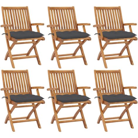 6 pcs Chaises pliables de jardin avec coussins, Chaises de jardin à dîner, Fauteuils de jardin Bois de teck BGT85413 (1/5)