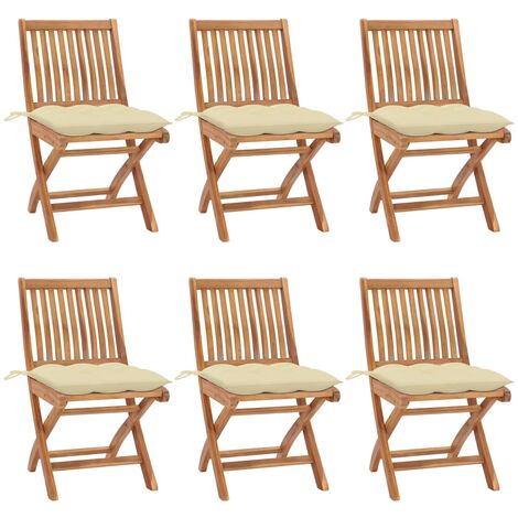 Lot de 6 Chaises pliables de jardin avec coussins,Fauteuils d'extérieur Bois de teck -TF41227 (1/5)