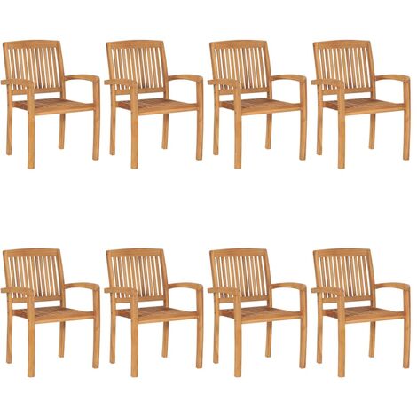 8 pcs Chaises de jardin Siège de Terrasse Fauteuil de jardin empilables Bois de teck solide DHNET1105928 (1/5)
