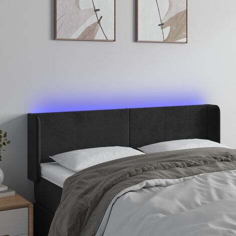 Tête de lit à LED pour lit double, Cadre de lit, Tableau décoratif de chevet Noir 147x16x78/88 cm Velours SDG26475 (1/5)