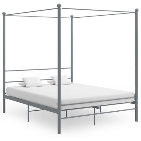 Lit adulte à baldaquin Lit Grand Cadre de lit Gris Métal 160x200 cm 48936 (1/5)