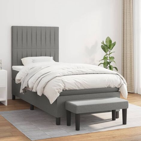 Ensemble Lit Adulte avec Sommier et Matelas confortable,Lit à sommier tapissier et matelas Gris foncé 90x190 cm Tissu -BVN29039 (1/5)
