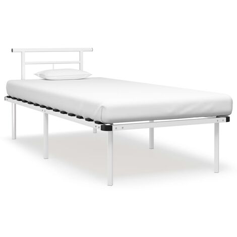 Lit adulte Moderne - Cadre de lit pour Adultes, Enfants pour Couchage Blanc Métal 90x200 cm -61870 (1/5)