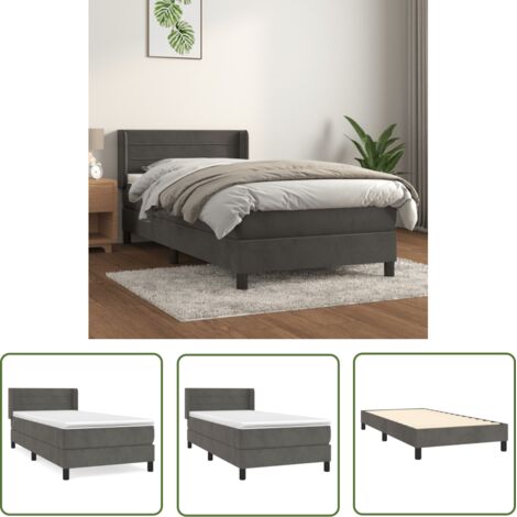 The Living Store Sommier à lattes de lit et matelas Gris foncé 90x190 cm Velours - Lit Plateforme - Lit Velours - Lit Double - Literie - Chambre À Coucher (1/5)