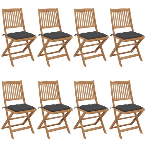 8 pcs Chaises pliables de jardin, Chaises de jardin à dîner, Fauteuils de jardin avec coussins Bois d'acacia BGT41332 (1/5)