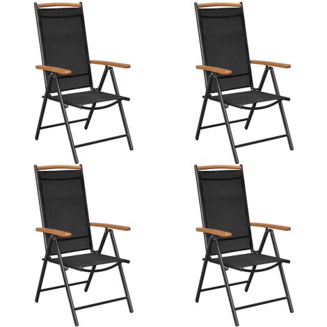 4 pcs Chaises de jardin pliables, Fauteuils Extérieur, Sièges confortable aluminium et textilène noir BGT88076 (1/5)