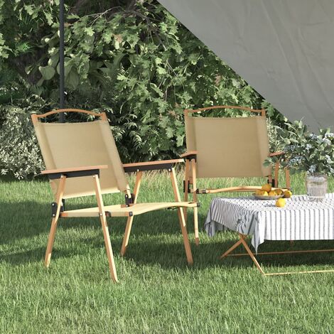 Chaises de camping Chaises de jardin Fauteuils de Relaxation 2 pcs Beige 54x55x78 cm Tissu Oxford BGT66925 (1/5)