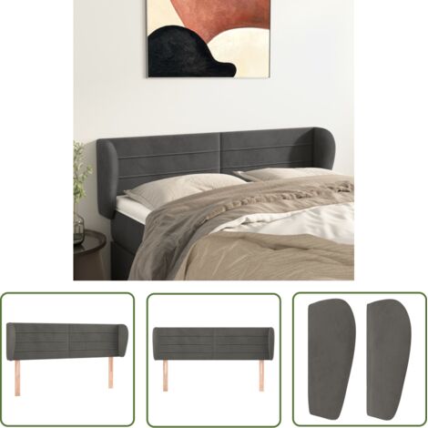 The Living Store Tête de lit avec oreilles Gris foncé 147x23x78/88 cm Velours - Tête De Lit - Tête De Lit Velours - Literie - Meubles De Chambre - Décoration Chambre (1/5)