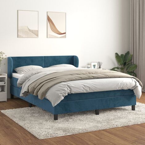 Ensemble Lit Adulte avec Sommier et Matelas confortable,Lit à sommier tapissier et matelas Bleu foncé 140x190cm Velours -BVN23262 (1/5)