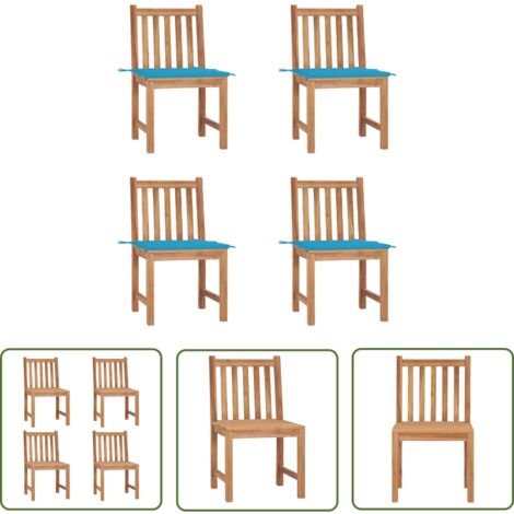 The Living Store Chaises de jardin lot de 4 avec coussins Bois de teck massif - Chaise De Jardin - Mobilier De Jardin - Chaise En Bois - Chaises En Bois - Terrasse (1/5)